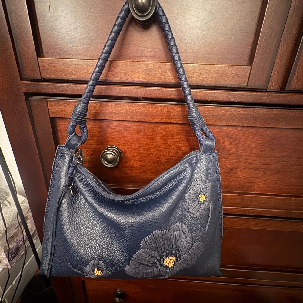 The Sak Blue Floral leather hobo shoulder Handbag